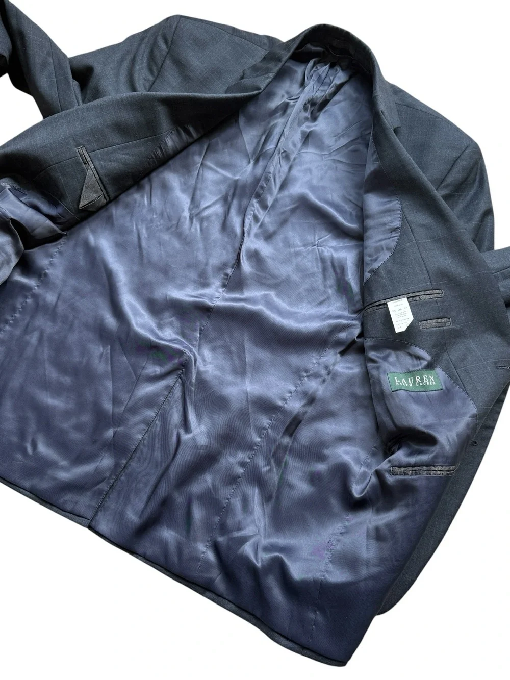 Lauren Ralph Lauren 100% Wool Gray Blue Windowpane Sport Coat Blazer 44R Classic